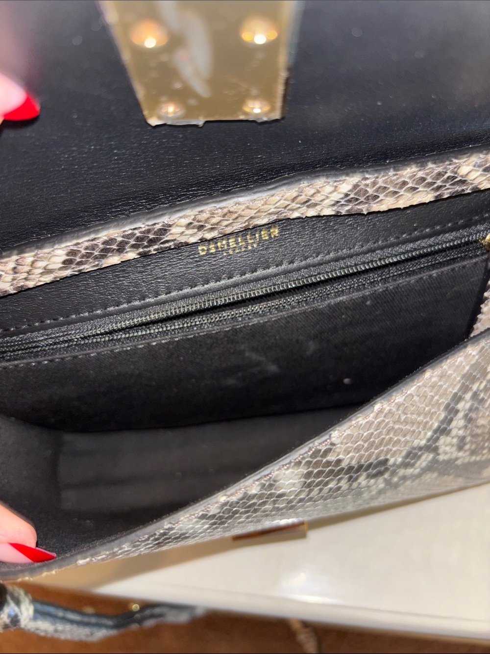 DeMellier Neutral Snake-Print Clutch with Gold Hardware - Picture 4 of 5